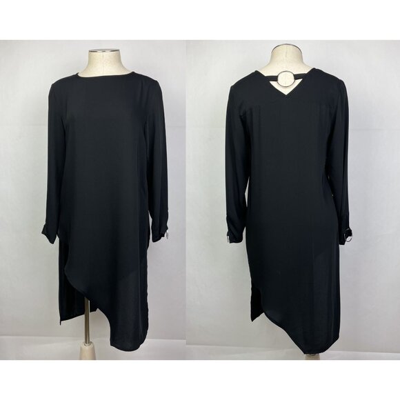 Zara Black Tunic Top Size XS Womens Blouse Long Sleeve Chiffon Assymetric - Picture 6 of 13